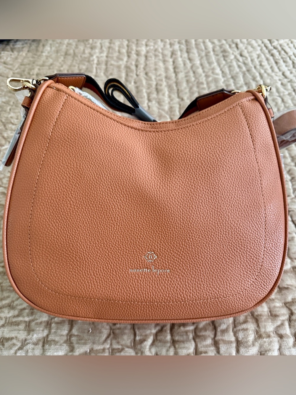NWT Nanette Lepore Tan Pebbled Leather Saddle Crossbody